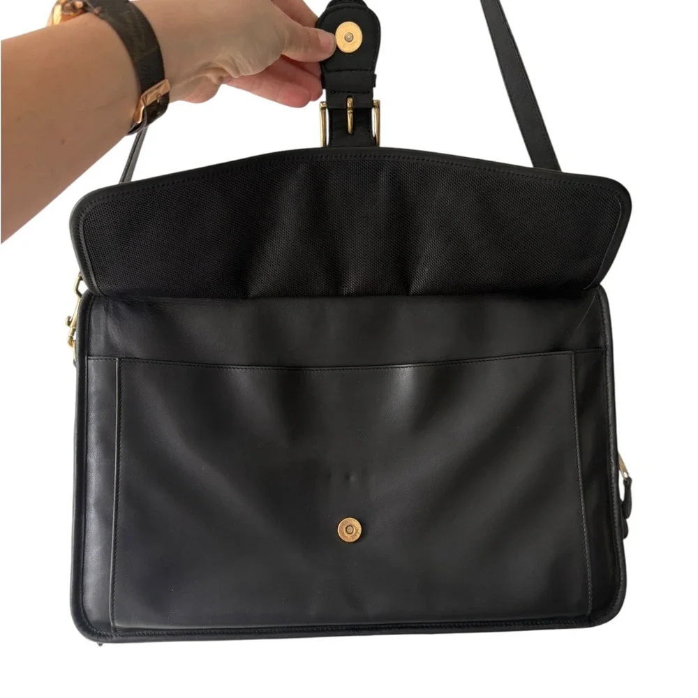 Coach Vintage Black Glove Tanned Leather 0537 Laptop Messenger Bag Case Luggage